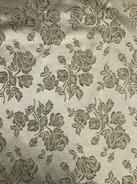 Gray Metallic Rose Polyester Brocade Fabric - Black/Gold Metallic Outline, 58/59" Width (1 Yard)