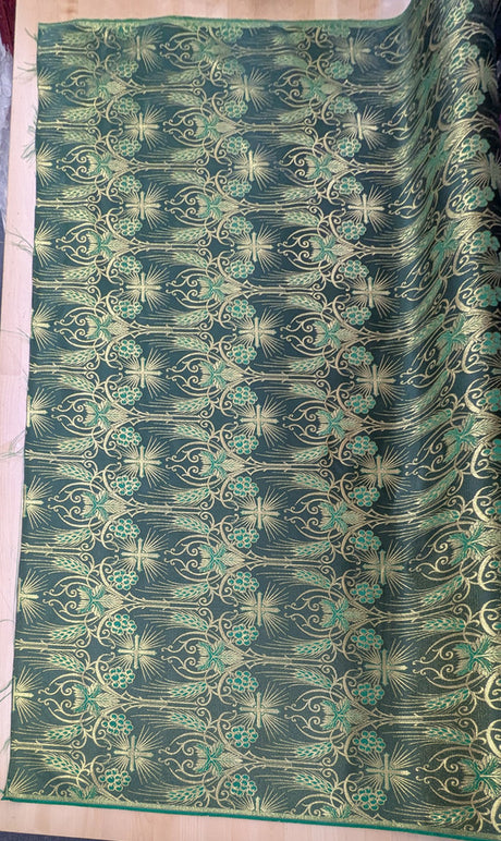 Church Metallic Brocade Wheat And Cross Polyester Brocade Fabric - Green, Red, Gold And Purple, Metallic Cross, Grapes And Wheat Jacquard, 58-59" Width (1 Yard)