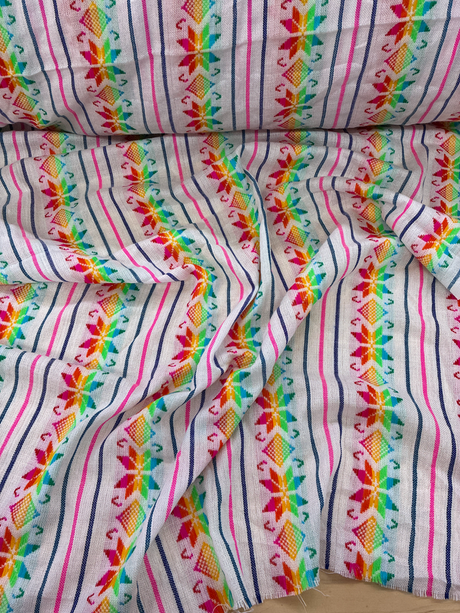 Serenata Multi Blanca Acrylic Fabric - White Multicolor Horizontal Pattern, 30" Width (1 Yard)