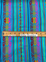 Atardecer Turquesa Acrylic Fabric - Turquoise Multicolor Horizontal Design, 30" Width (1 Yard)