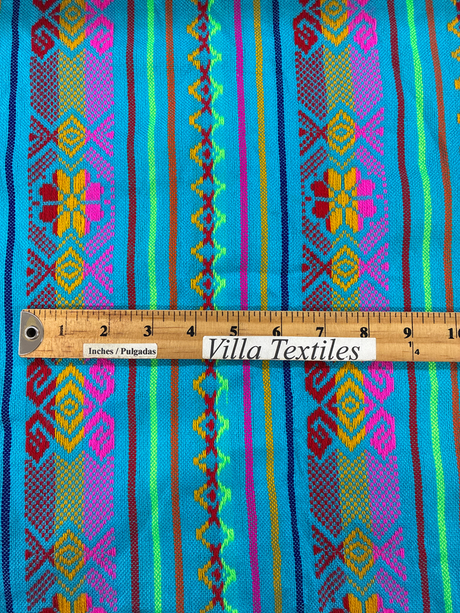 Atardecer Turquesa Acrylic Fabric - Turquoise Multicolor Horizontal Design, 30" Width (1 Yard)