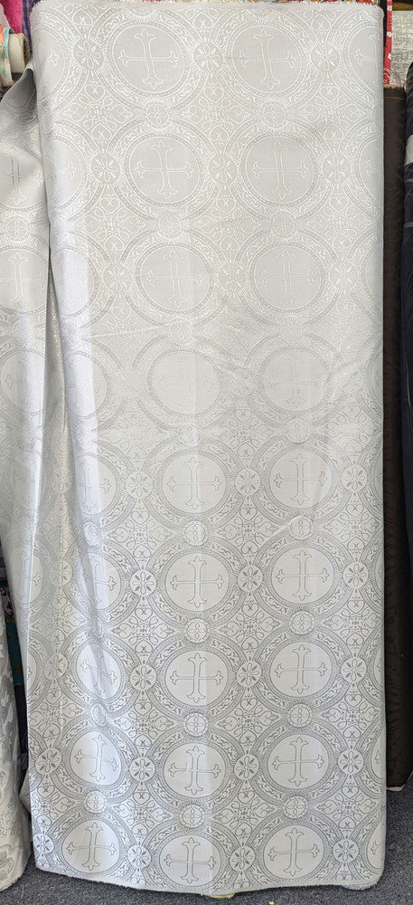 Church Metallic Cross Polyester Brocade Fabric - Metallic Cross Jacquard, 58/59" Width, Silver, Light Gold, Purple/Gold, Green/Gold (1 Yard)
