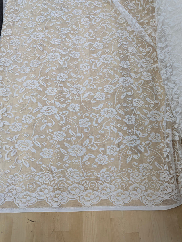 Floral Off White Lace Polyester/Nylon Fabric - Off White, Floral Pattern, 56/57" Width (1 Yard)