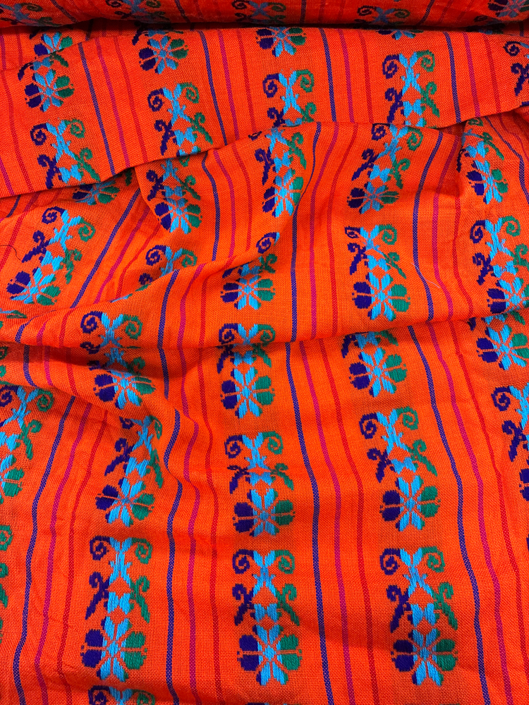 Ramo Naranja Acrylic Fabric - Orange Multicolor Design, Horizontal Pattern, 30" Width (1 Yard)