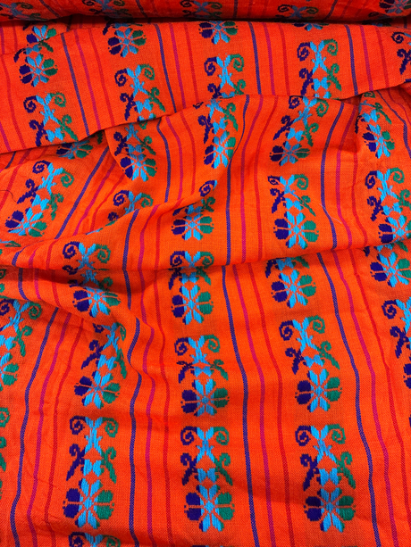 Ramo Naranja Acrylic Fabric - Orange Multicolor Design, Horizontal Pattern, 30" Width (1 Yard)