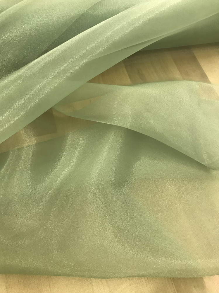 Crystal Organza Polyester Fabric - Moss Green, Sheer Shiny Finish, 58/59" Width (1 Yard)