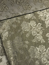 Gray Metallic Rose Polyester Brocade Fabric - Black/Gold Metallic Outline, 58/59" Width (1 Yard)