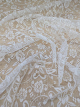 Floral Off White Lace Polyester/Nylon Fabric - Off White, Floral Pattern, 56/57" Width (1 Yard)
