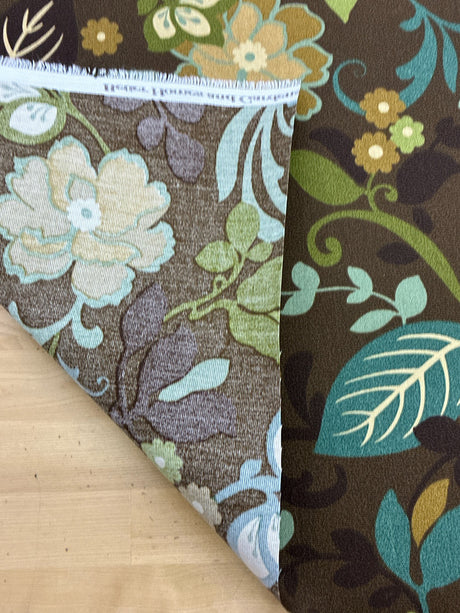 Floral Print Canvas Cotton Fabric - Brown/Green Floral Print, 55/56" Width (1 Yard)