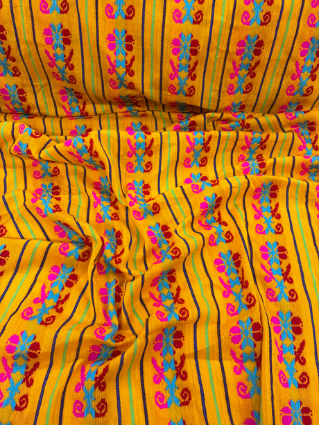 Ramo Amarillo Acrylic Fabric - Yellow Multicolor Horizontal Design, 30" Width (1 Yard)