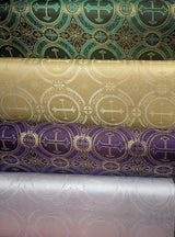 Church Metallic Cross Polyester Brocade Fabric - Metallic Cross Jacquard, 58/59" Width, Silver, Light Gold, Purple/Gold, Green/Gold (1 Yard)