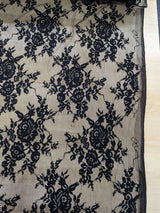 Stretch Lace Polyester Spandex Fabric - Black/Ivory Floral Pattern, 58/59" Width (1 Yard)