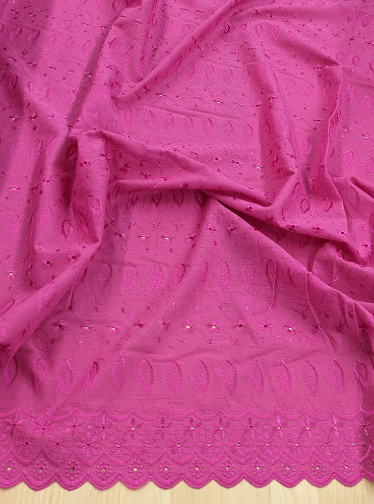 Cotton Eyelet Poly Cotton Fabric - Assorted Colors, Floral Eyelet Embroidery, Scalloped Borders, 44/45" Width (1 Yard)