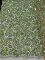 All Over Flowers With Sequins Polyester Lace Fabric - Multiple Colors, Floral Mesh With Metallic Thread, 50" Width (1 Yard)