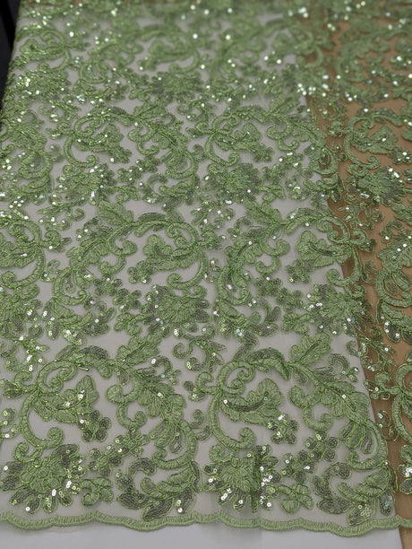All Over Flowers With Sequins Polyester Lace Fabric - Multiple Colors, Floral Mesh With Metallic Thread, 50" Width (1 Yard)
