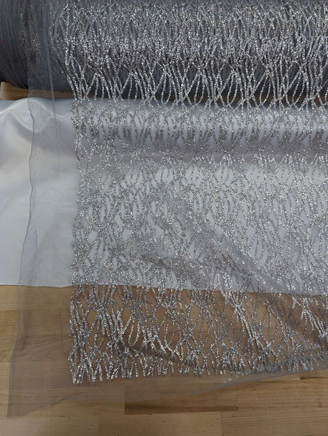 Glitter Lace Polyester Fabric - Sheer Mesh, Allover Glitter, 59/60" Design Width, 65/66" Total Width (1 Yard)