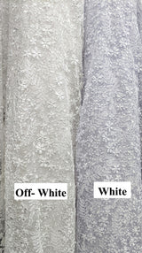 Daisy Bridal Lace Polyester Fabric - White, Off White, Pink, Small Flower Embroidery With Clear Sequins, 50-51" Width (1 Yard)