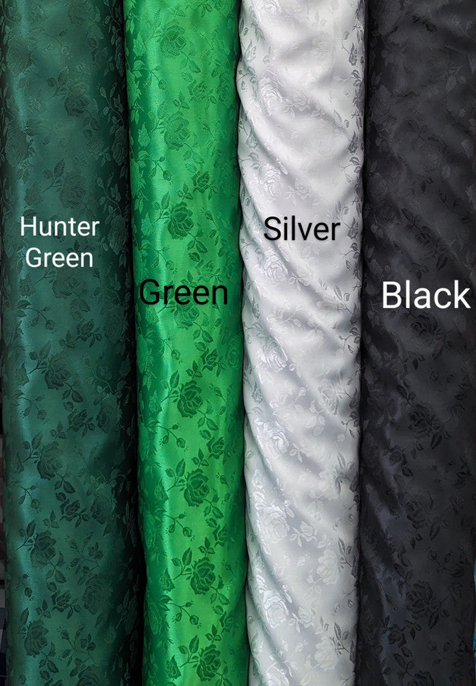Satin Brocade Polyester Fabric - Multiple Colors, Floral Jacquard, 58/59" Width (1 Yard)