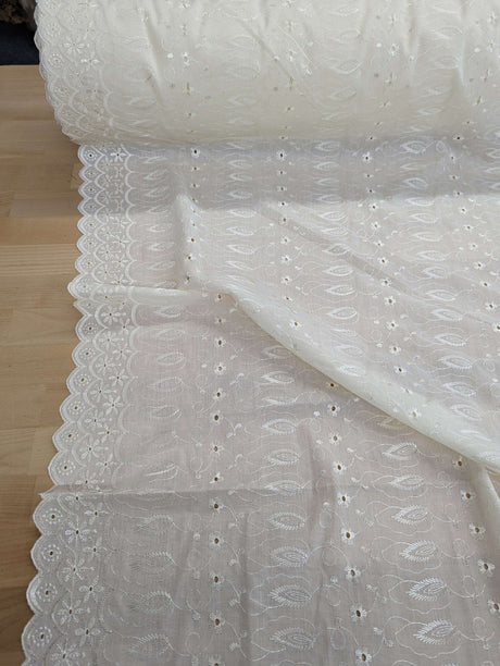 Cotton Eyelet Poly Cotton Fabric - Assorted Colors, Floral Eyelet Embroidery, Scalloped Borders, 44/45" Width (1 Yard)