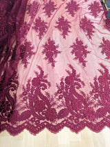 Bridal Lace Polyester Lace Fabric - 8 Colors, Floral Corded Embroidery, 50-51" Width (1 Yard)
