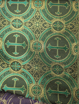 Church Metallic Cross Polyester Brocade Fabric - Metallic Cross Jacquard, 58/59" Width, Silver, Light Gold, Purple/Gold, Green/Gold (1 Yard)