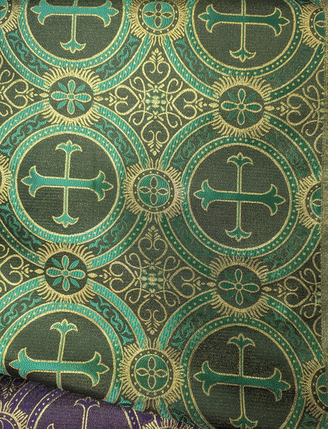Church Metallic Cross Polyester Brocade Fabric - Metallic Cross Jacquard, 58/59" Width, Silver, Light Gold, Purple/Gold, Green/Gold (1 Yard)