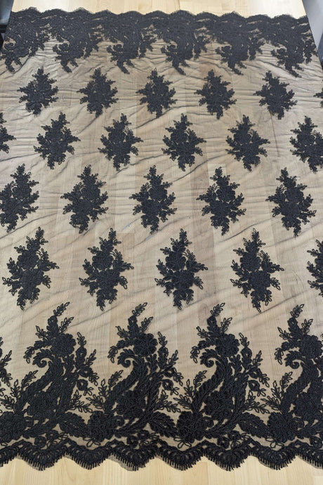 Bridal Lace Polyester Lace Fabric - 8 Colors, Floral Corded Embroidery, 50-51" Width (1 Yard)