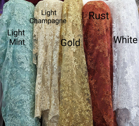 Bridal Lace With Sequins Polyester Lace Fabric - Multiple Colors, Corded Floral, Scalloped Edges, 50/51" Width (1 Yard)