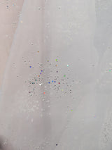 Dew Drop Sparkle Organza Polyester Fabric - White, Ice Pink Iridescent Dewdrop Pattern, 58-59" Width (1 Yard)