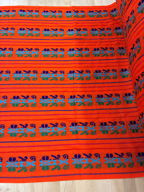 Ramo Naranja Acrylic Fabric - Orange Multicolor Design, Horizontal Pattern, 30" Width (1 Yard)