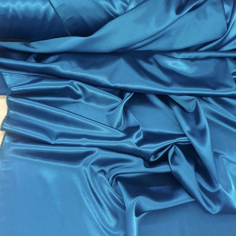 Stretch Charmeuse Polyester Spandex Fabric - Teal Blue, Teal Green, Dark Aqua Green, 58/59" Width (1 Yard)