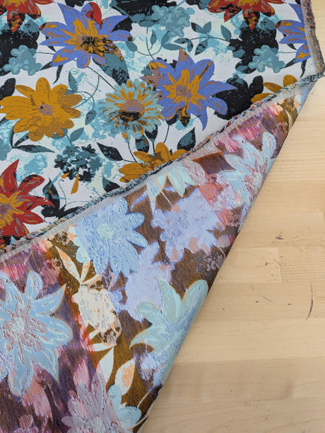 Matte Jacquard With Flowers Polyester Jacquard Fabric - Floral Pattern, Matte Finish, 58/59" Width (1 Yard)