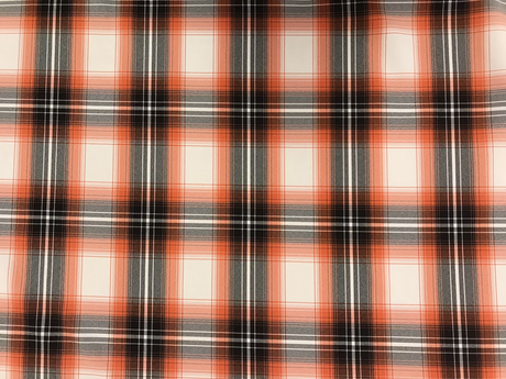 Orange Plaid Polyester Poplin Fabric - White, Orange, Gray, Black Plaid, 58/59" Width (1 Yard)