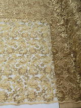 All Over Flowers With Sequins Polyester Lace Fabric - Multiple Colors, Floral Mesh With Metallic Thread, 50" Width (1 Yard)