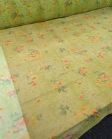 Organza With Flowers Polyester Organza Fabric - Lime Green, Orange Floral, 58/59" Width (1 Yard)