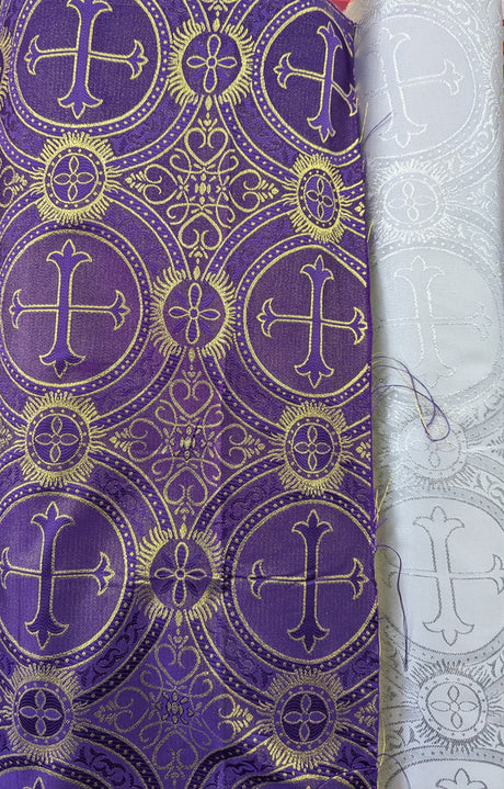 Church Metallic Cross Polyester Brocade Fabric - Metallic Cross Jacquard, 58/59" Width, Silver, Light Gold, Purple/Gold, Green/Gold (1 Yard)