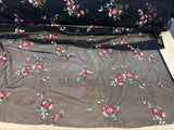 Red And White Flower Lace Polyester/Spandex Fabric - Embroidered Stretch Mesh, Red/White Flowers, Green Leaves, 57" Width (1 Yard)