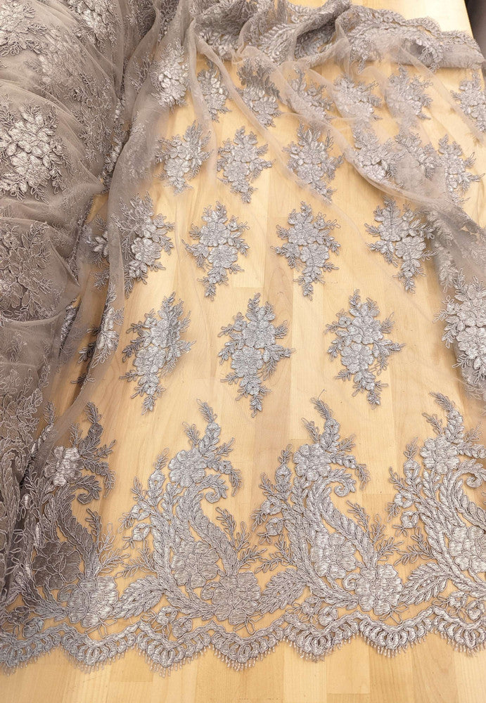 Bridal Lace Polyester Lace Fabric - 8 Colors, Floral Corded Embroidery, 50-51" Width (1 Yard)