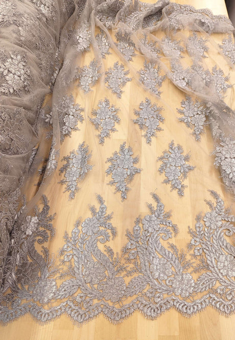 Bridal Lace Polyester Lace Fabric - 8 Colors, Floral Corded Embroidery, 50-51" Width (1 Yard)