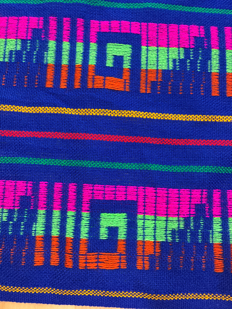 Pirámide Acrylic Fabric - Royal Blue Multicolor Geometric Pyramid Pattern, Horizontal Design, 30" Width (1 Yard)