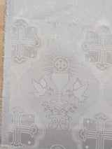 Silver Church Metallic Cross Polyester Brocade Fabric - White/Silver Cross Pattern, 58/59" Width (1 Yard)