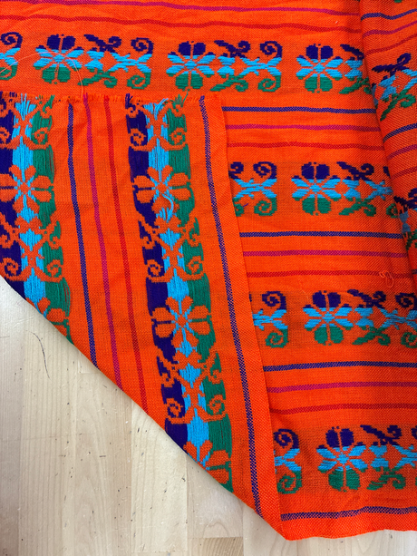 Ramo Naranja Acrylic Fabric - Orange Multicolor Design, Horizontal Pattern, 30" Width (1 Yard)