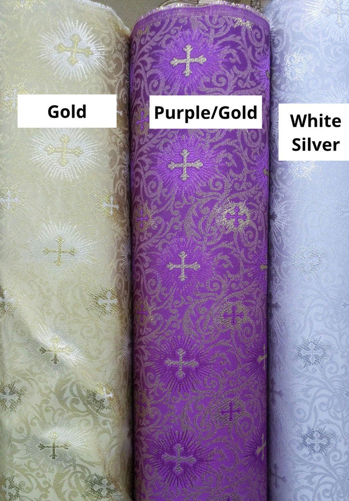 Small Metallic Cross Polyester Brocade Fabric - Multiple Colors, Small Metallic Cross Pattern, 58-59" Width (1 Yard)