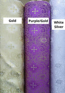 Small Metallic Cross Polyester Brocade Fabric - Multiple Colors, Small Metallic Cross Pattern, 58-59" Width (1 Yard)