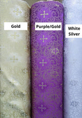 Small Metallic Cross Polyester Brocade Fabric - Multiple Colors, Small Metallic Cross Pattern, 58-59" Width (1 Yard)