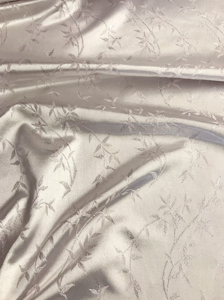Ice Pink Metallic Vine Polyester Brocade Fabric - Ice Pink, Metallic Silver Vine Pattern, 58/59" Width (1 Yard)