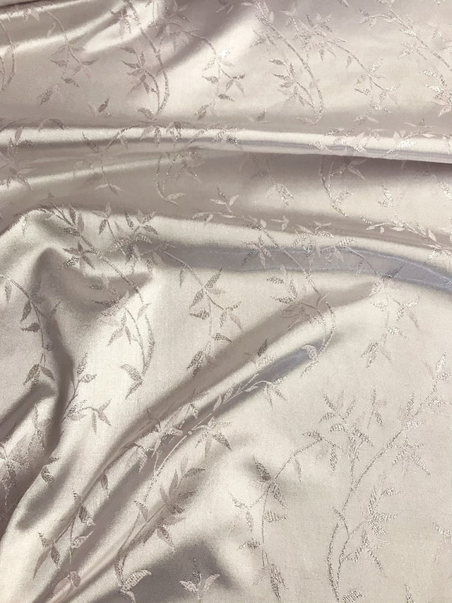 Ice Pink Metallic Vine Polyester Brocade Fabric - Ice Pink, Metallic Silver Vine Pattern, 58/59" Width (1 Yard)