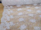 Grace Polyester Lace Fabric - White, Off White Floral Embroidery, Clear Sequins, 50-51" Width (1 Yard)