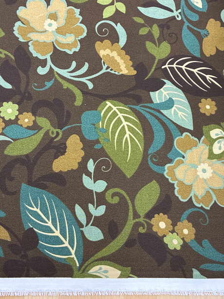 Floral Print Canvas Cotton Fabric - Brown/Green Floral Print, 55/56" Width (1 Yard)