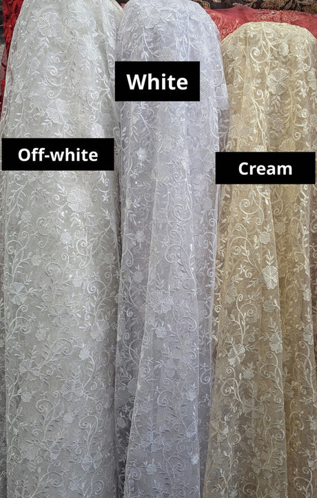 Elizabeth Bridal Lace Polyester Fabric - Multiple Colors, Floral Embroidered Mesh With Sequins, 49/50" Width (1 Yard)